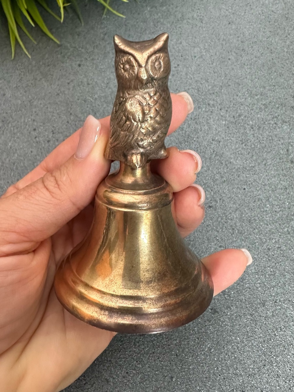 Antique Solid Brass Owl Hand Bell